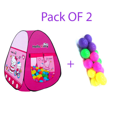 Pack Of 2 Hello Kitty Tent House - Multicolor + Soft Plastic Balls 50 Pcs Set - Multicolour